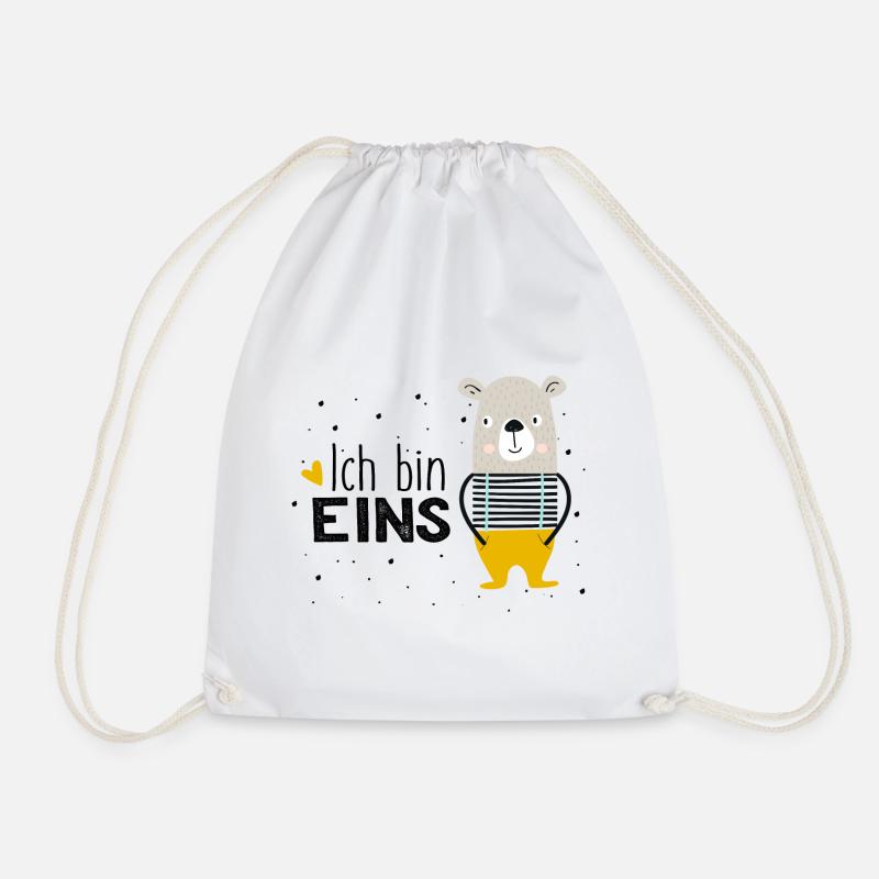 1st birthday, one, first, birthday, bear - Drawstring Bag - white