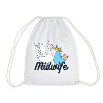 Sage-femme | Cadeau bébé profession cigogne obstétricien - Sac de sport léger - blanc - Devant