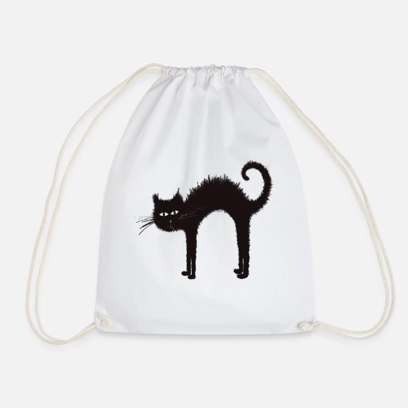 Schwarze Halloween Katze - Turnbeutel - Weiß