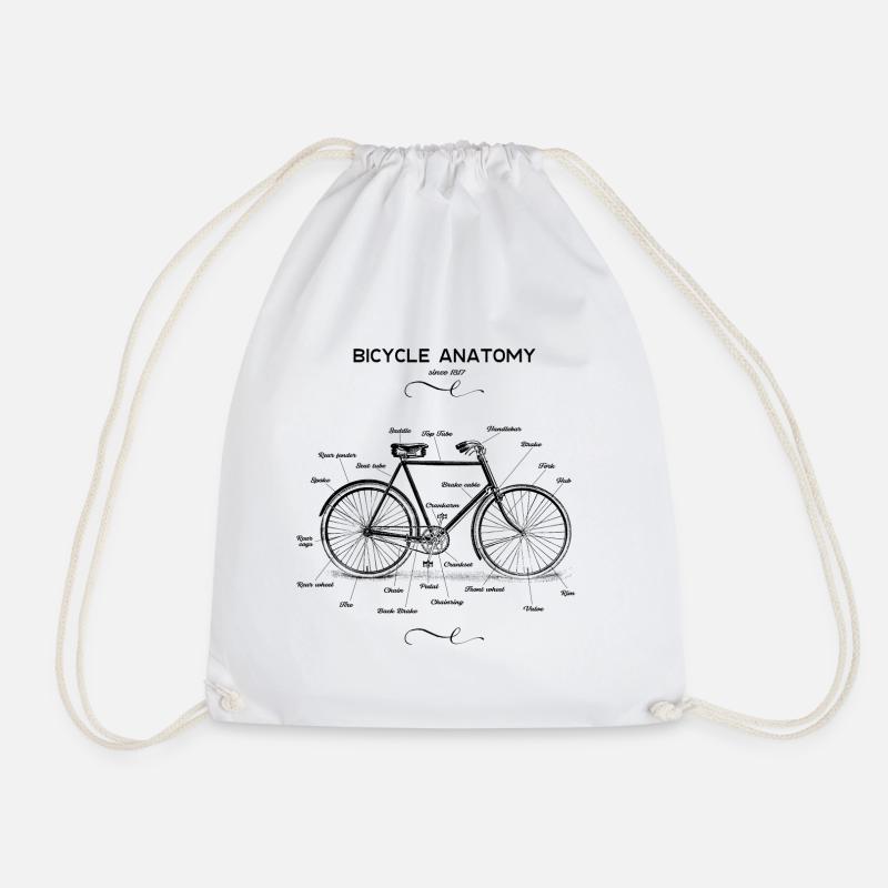 Funny bicycle anatomy retro vintage wheel - Drawstring Bag - white