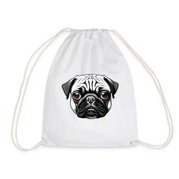 Pug Design Graphic Print Motif - Drawstring Bag - white - Front