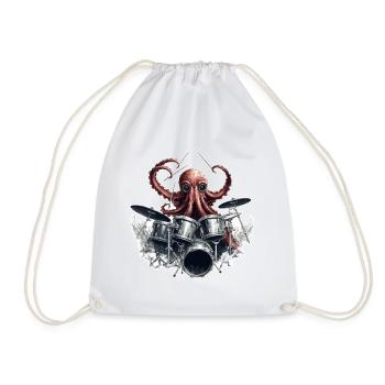 Drumtopus – The octopus with a beat in his blood - Drawstring Bag - white - Front