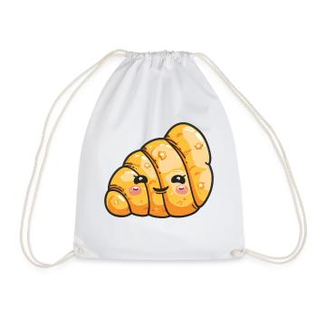Funny Croissant Cartoon - Drawstring Bag - white - Front