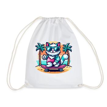 Cat on a Skateboard on the Beach - Drawstring Bag - white - Front