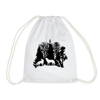 wolf pack wolves howling wild animal moon forest - Drawstring Bag - white - Front