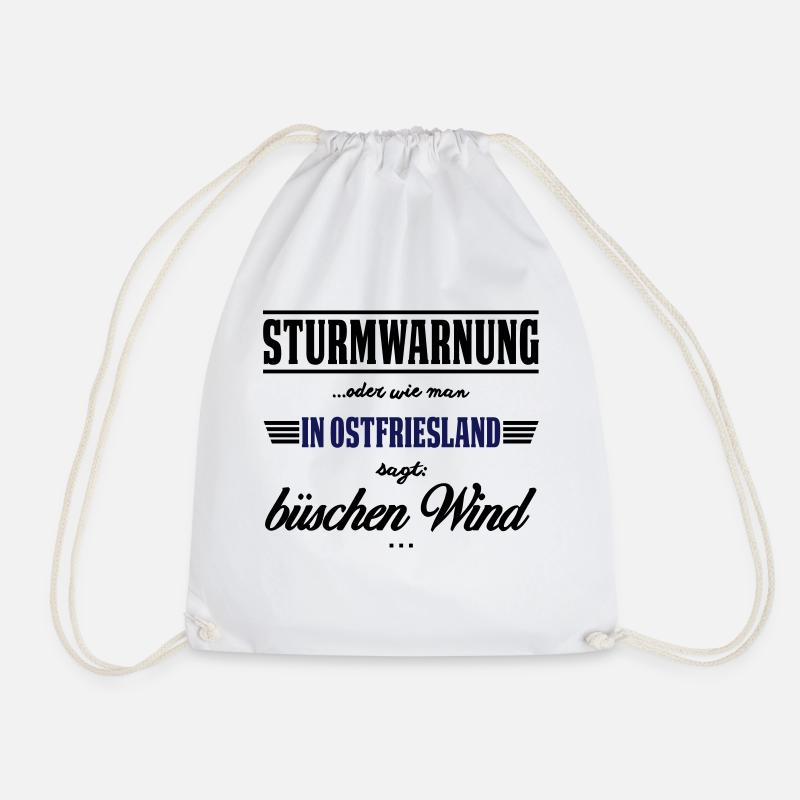 Sturmwarnung Ostfriesland - büschen Wind - Turnbeutel - Weiß