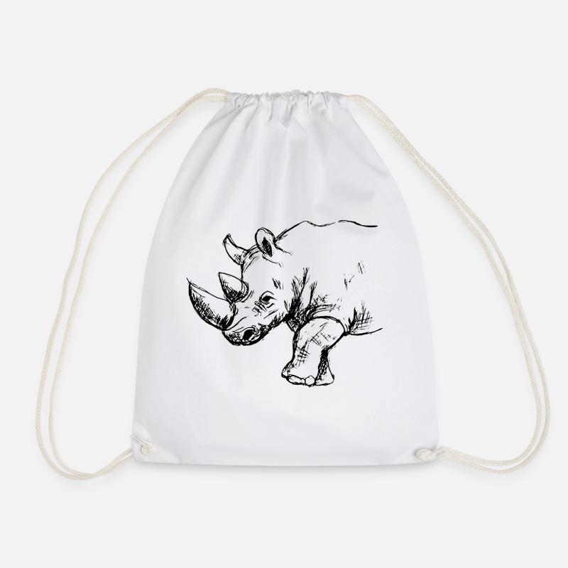 rhino ink illustration - Drawstring Bag - white