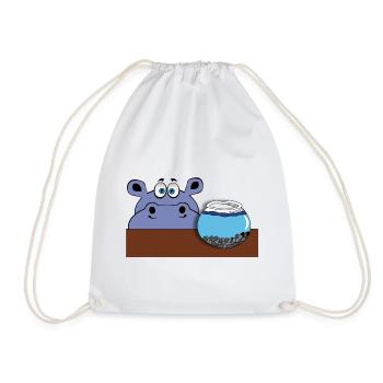 hippo hippo fish aquarium glass goldfish animal - Drawstring Bag - white - Front