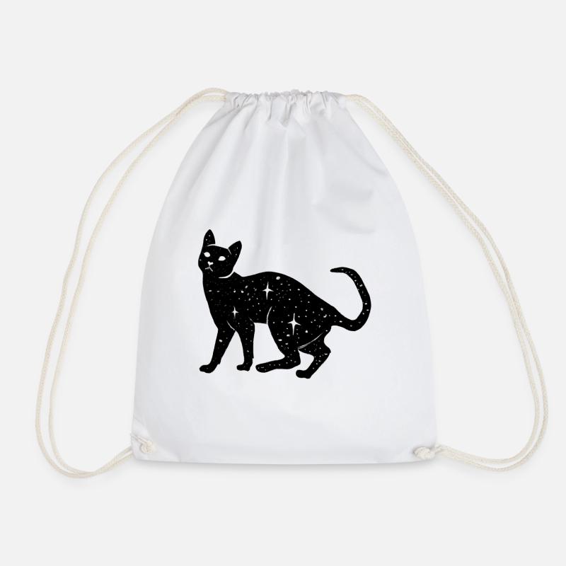 Black cat - Drawstring Bag - white