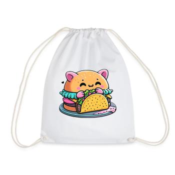 Burger Cat Taco - Cute, Whimsical, Funny, Food - Drawstring Bag - white - Front