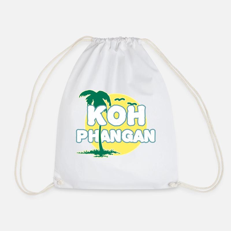Full Moon Palm Tree K8h Phangan - Drawstring Bag - white
