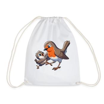 Robin mother and child frolicking - Drawstring Bag - white - Front