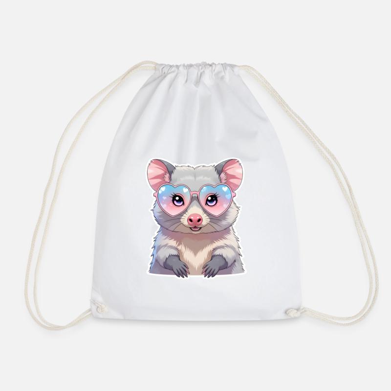 Opossum with glasses - Drawstring Bag - white