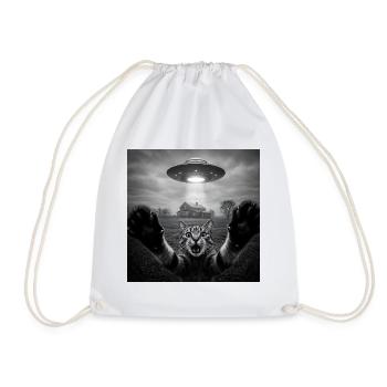 Funny UFO Space Cat Alien Design - Drawstring Bag - white - Front