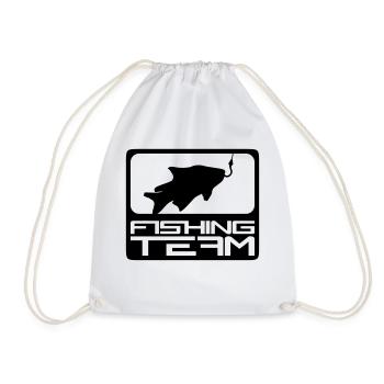 fishing team sport logo red blue caught fish - Drawstring Bag - white - Front