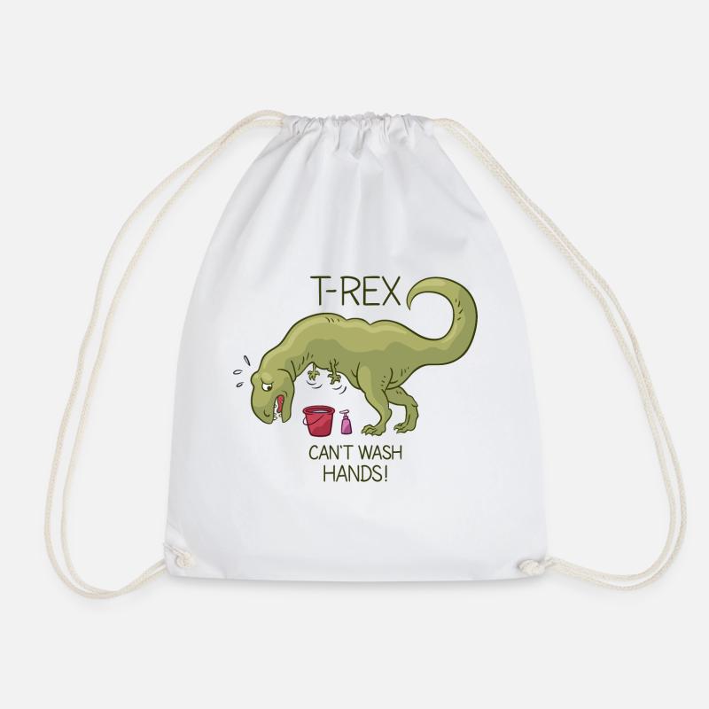 T Rex can't wash hands! - Drawstring Bag - white