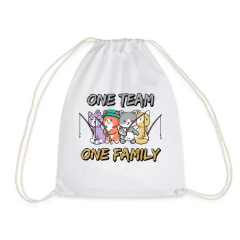 team family cat fishing dog sport funny party - Drawstring Bag - white - Front