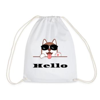 Chien joyeux avec lunettes de soleil, Hello - Sac de sport léger - blanc - Devant