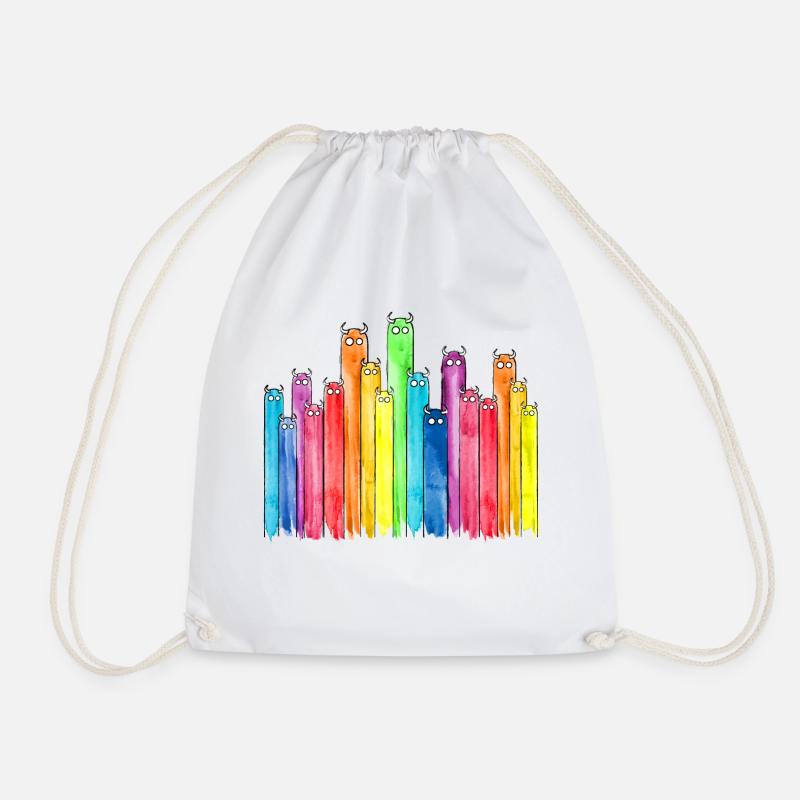 Lustige Figuren mit Hörnern (Bunt, Regenbogen) - Turnbeutel - Weiß