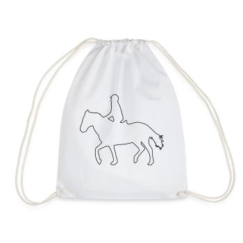 Horse with rider at trot Minimalist Oneline - Drawstring Bag - white - Front