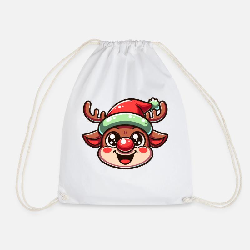 Christmas reindeer with hat - Drawstring Bag - white
