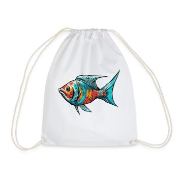 Colorful Graffiti Fish - Drawstring Bag - white - Front