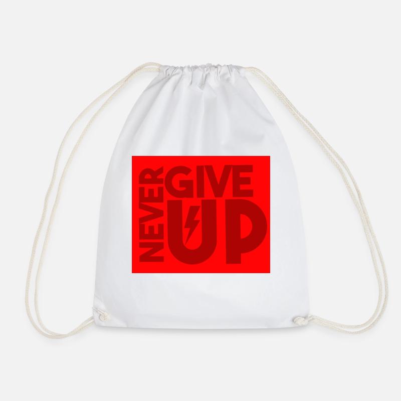 Never Give Up/ Red Color - Drawstring Bag - white