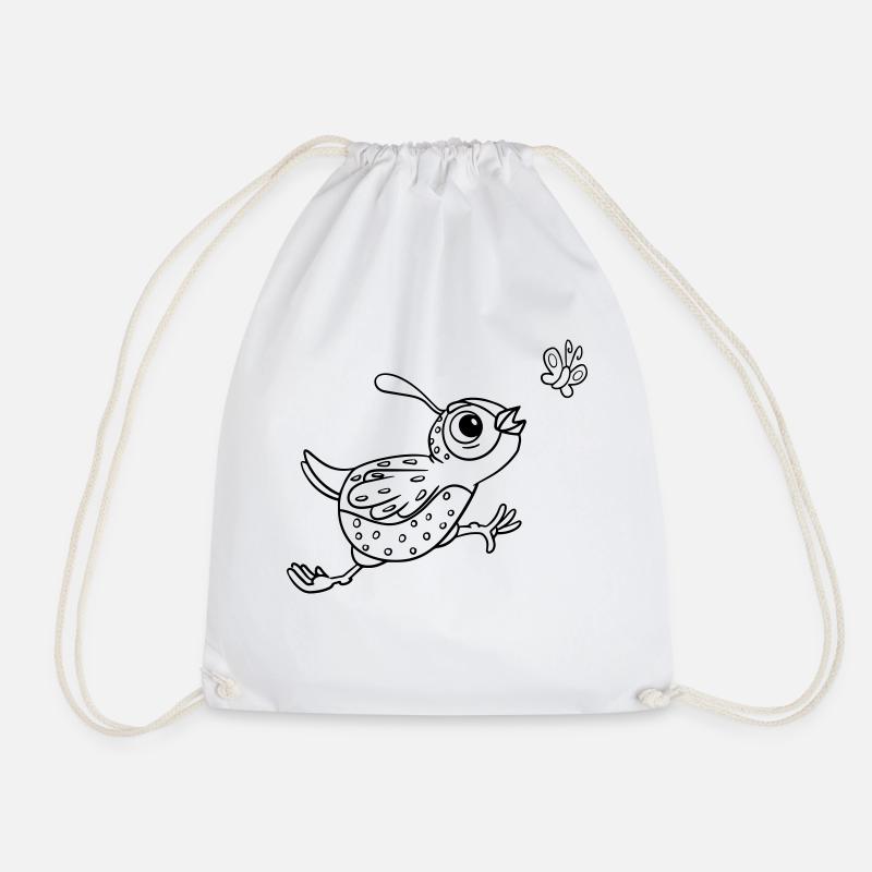 Funny, cute, adorable. Quail & Butterfly - Drawstring Bag - white