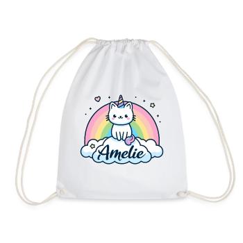 Amelie surname First name Unicorn cat - Drawstring Bag - white - Front