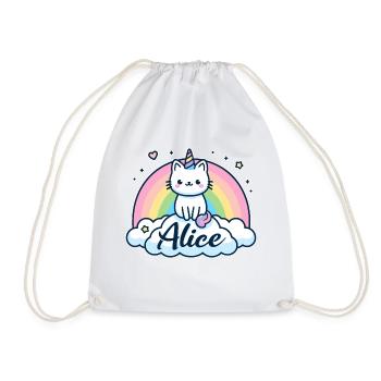 Alice Name First Name Unicorn Cat - Drawstring Bag - white - Front