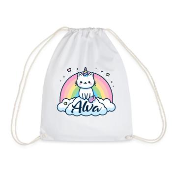 Alva Surname First name Unicorn Cat - Drawstring Bag - white - Front