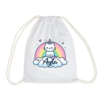Ayla surname First name Unicorn cat - Drawstring Bag - white - Front