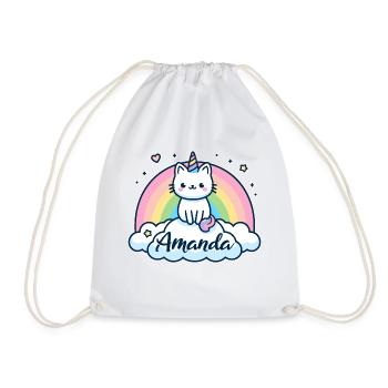 Amanda Nom Prénom Chat licorne - Sac de sport léger - blanc - Devant