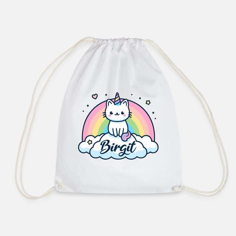 Birgit Name Vorname Einhornkatze - Turnbeutel - Weiß