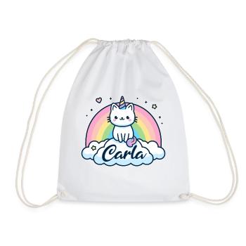 Carla Surname First name Unicorn Cat - Drawstring Bag - white - Front