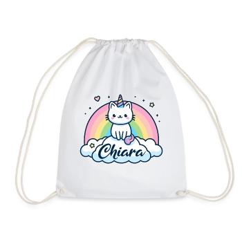 Chiara Surname First name Unicorn Cat - Drawstring Bag - white - Front