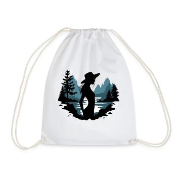 Silhouette of a Woman in Nature - Drawstring Bag - white - Front