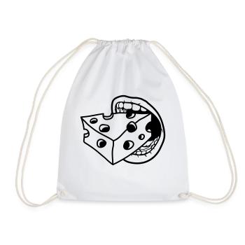 mouth bite eat mouth kaese loecher gauda co - Drawstring Bag - white - Front
