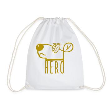 Hund als Held (Hero dog) in Gold als Geschenkidee - Turnbeutel - Weiß - Vorne