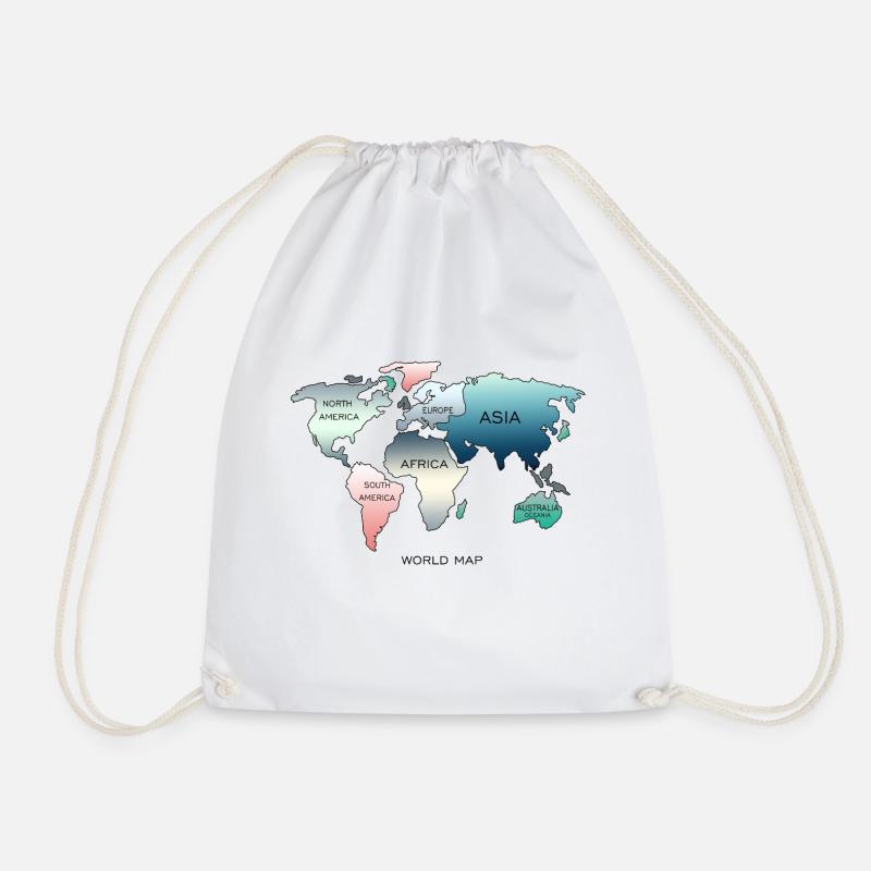 World Map, World Map - Drawstring Bag - white