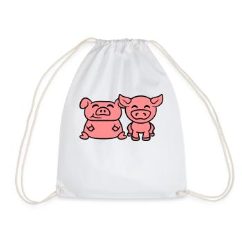 2 Kleine Süße Baby Ferkel Schweinchen - Turnbeutel - Weiß - Vorne