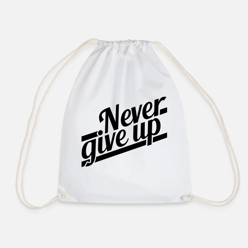 Never Give Up Successful Logo - Drawstring Bag - white