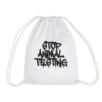 STOP ANIMAL TESTING NOW - Drawstring Bag - white - Front