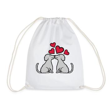 2 kissing dogs in love - Drawstring Bag - white - Front