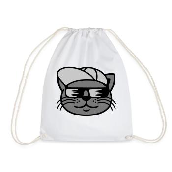 Sunglasses cat face cool - Drawstring Bag - white - Front