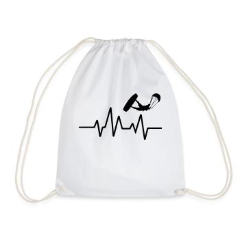 Kitesurfen Herzschlag Kiteboarding Kite Heartbeat - Turnbeutel - Weiß - Vorne