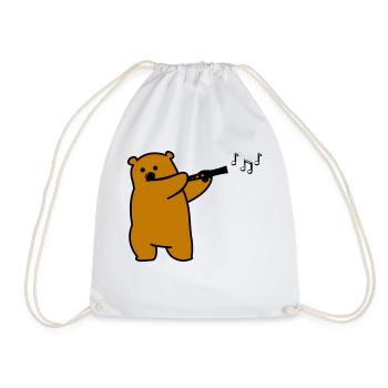 Bear plays flute - Drawstring Bag - white - Front