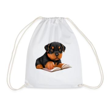 Rottweiler Dog Read Book Dogs Rottweiler Puppy - Drawstring Bag - white - Front