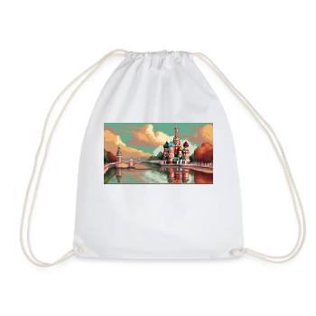 St. Basil's Cathedral, Moscow, Russia - Pixel Art - Drawstring Bag - white - Front