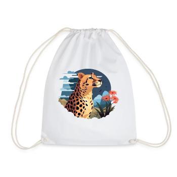 Leopard Portrait Tier Illustration TShirt - Turnbeutel - Weiß - Vorne
